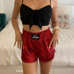 red faux silk paisley “boxing” short